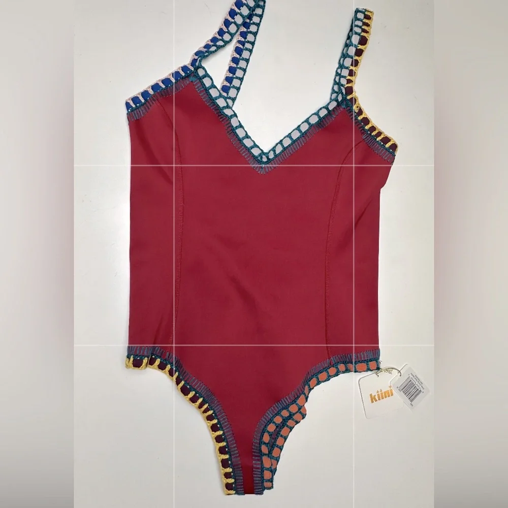 KIINI Red/Multicolored Soley Scoop Back Maillot Crochet One Piece Swimsuit NWT M
